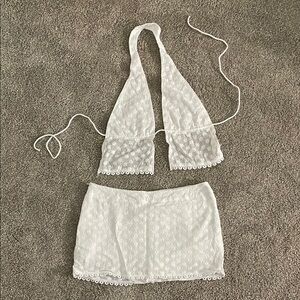 NWOT Shein White Floral Halter Top and Skirt Set